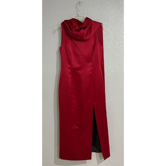 Vintage Garnet Red floor length poly satin dress with wrap/shawl 80” long. Make - Picture 2 of 7